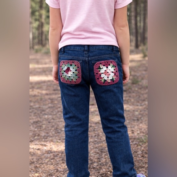 Cat & Jack Other - Upcycled with Granny squares Cat & Jack Dark Blue Stretch Jeans